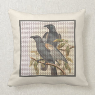 Cojín Decorativo Raven vintage Ephemera sobre el patrón de Harlequ