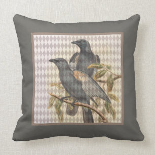 Cojín Decorativo Raven vintage Ephemera sobre el patrón Harlequin