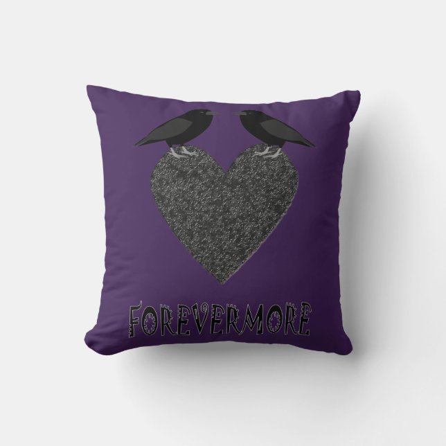 Cojín Decorativo Ravens góticas y corazón negro (Anverso)