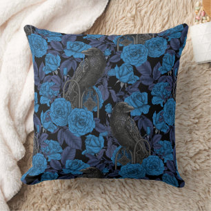 Cojín Decorativo Ravens y rosas azules