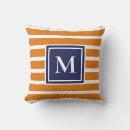 Cojín Decorativo Raya naranja monograma moderno costero náutico