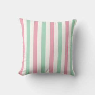 Cojín Decorativo Raya Pastel Rosa, Verde Menta y Blanco