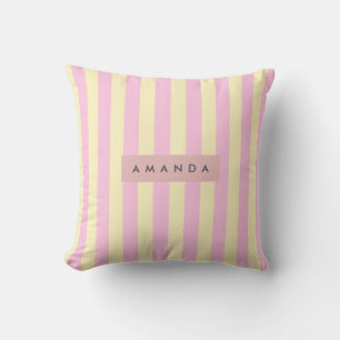 Cojín Decorativo Raya Personalizada Rosa Pastel y Amarillo