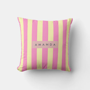 Cojín Decorativo Raya Personalizada Rosa Pastel y Amarillo Dulce