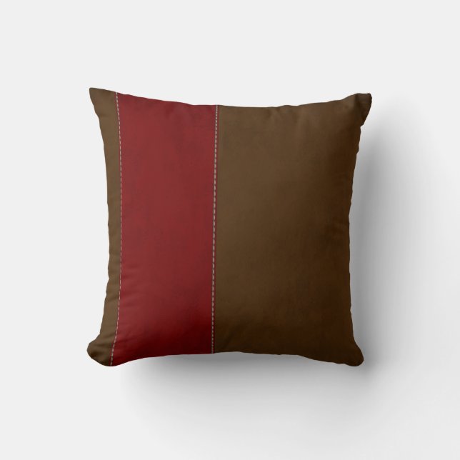 Cojín Decorativo Raya roja en el ante marrón (Anverso)