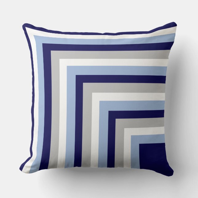 Cojín decorativo rayado azul, gris y blanco (Anverso)