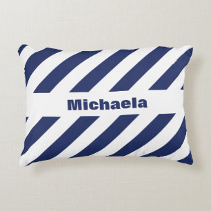 Cojín Decorativo Rayado Azul Y Blanco