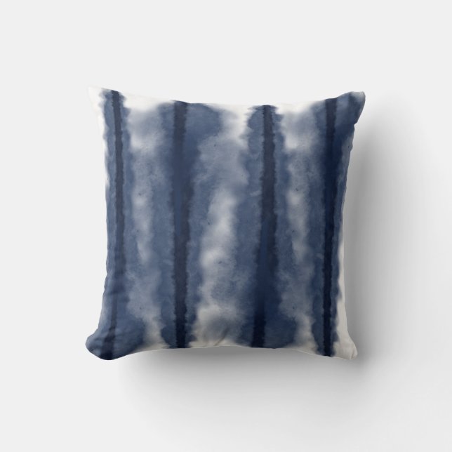 Cojín decorativo rayado Blue Tie Dye Shibori (Anverso)