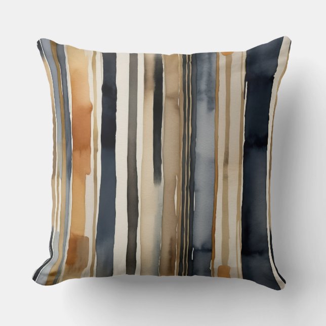 Cojín Decorativo rayas abstractas de óxido azul y beige (Anverso)