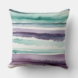 Cojín Decorativo rayas abstractas verdes púrpuras y blancas