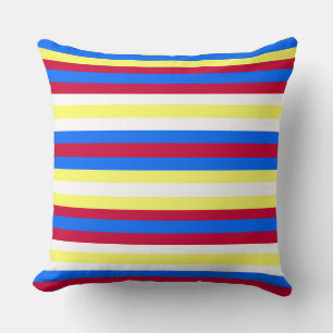 Cojín Decorativo Rayas amarillas, azules, rojas y blancas