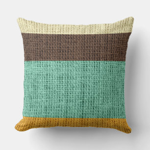 Cojín Decorativo Rayas amarillas marrones Burlap Linen yute rústico