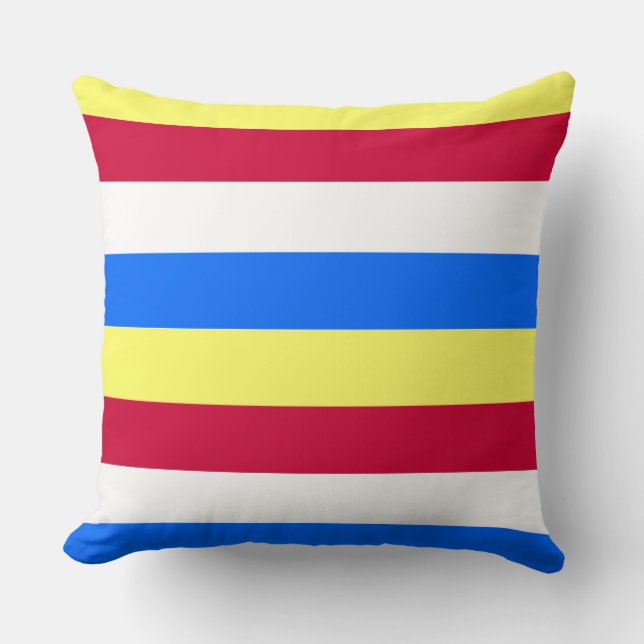 Cojín Decorativo Rayas amarillas, rojas, blancas y azules (Anverso)