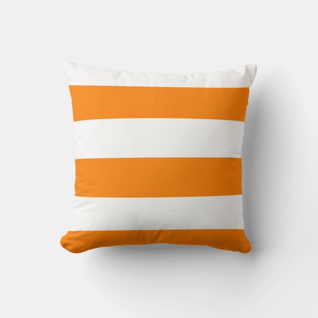 Cojín Decorativo Rayas anchas - blanco y naranja (Anverso)