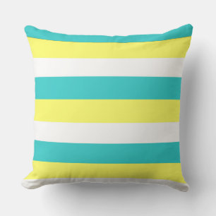 Cojín Decorativo Rayas azul Aqua, amarillo limón y blanco