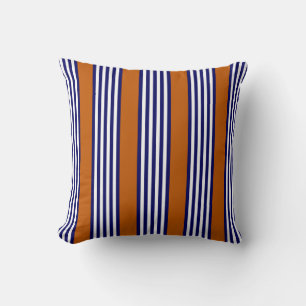 Cojín Decorativo Rayas azul y blanca de la marina con naranja quema