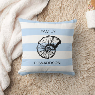 Cojín Decorativo Rayas azules modernas concha de mar playa personal