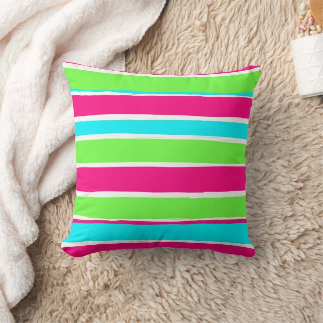 Cojín Decorativo Rayas azules rosadas verdes (Manta)