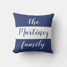 Cojín Decorativo Rayas Azules y Blancas Personalizadas Nombre de Fa
