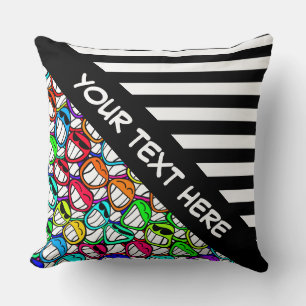 Cojín Decorativo Rayas BG Patrón de escritura negro + sonrisas fres