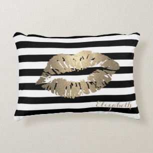 Cojín Decorativo Rayas blancas negras, lips personalizadas