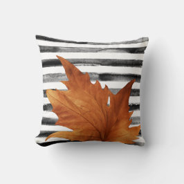 Cojín Decorativo Rayas blancas y negras Hojas de acuarela Otoño rús