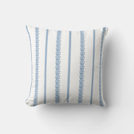 Cojín Decorativo Rayas Botánicas Costeras Azules y Blancas