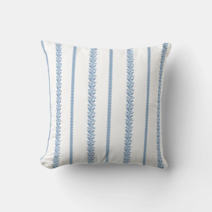 Cojín Decorativo Rayas Botánicas Costeras Azules y Blancas
