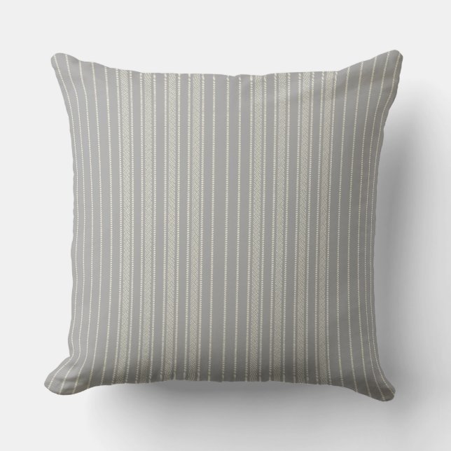 Cojín Decorativo Rayas con Efecto Ticking –  Gris Lavado (Anverso)