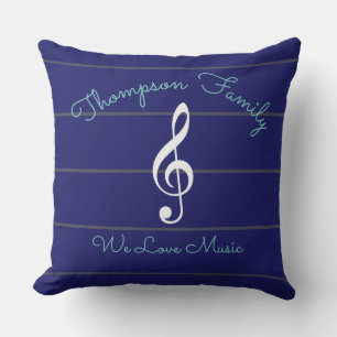 Cojín Decorativo rayas con trébol clef, familia que ama la música
