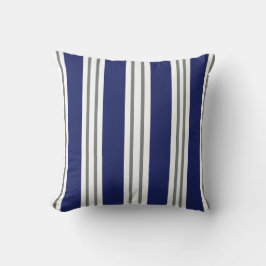 Cojín Decorativo Rayas Costeras de Azul Marino y Blanco