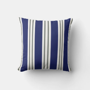 Cojín Decorativo Rayas Costeras de Azul Marino y Blanco
