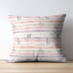 Cojín Decorativo Rayas de acuarela pastel vintage con hojas