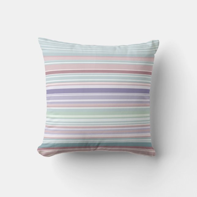 Cojín Decorativo Rayas de Aqua, Blush y Lavanda (Anverso)