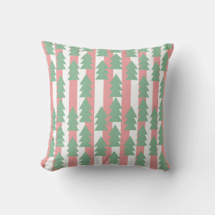 Cojín Decorativo Rayas de árbol de Navidad rosadas y verdes de Navi