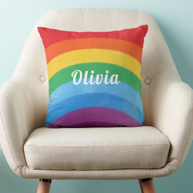 Cojín Decorativo Rayas de arcoiris manuscritas personalizadas (Subido por el creador)