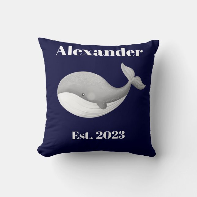 Cojín Decorativo Rayas de ballena gris náutico Blanco y azul marino (Anverso)