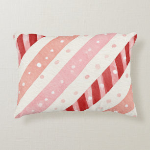 Cojín Decorativo Rayas de Bastón de Caramelo Rosadas Rojas