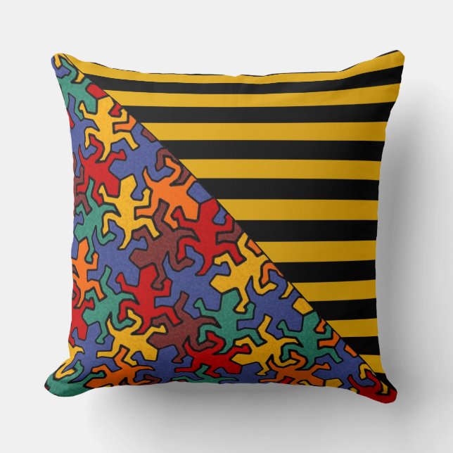 Cojín Decorativo Rayas de BG Patrón negro de escritura + mosaico de (Anverso)