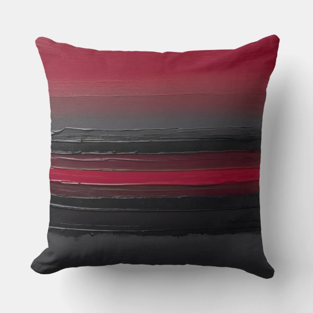 Cojín Decorativo rayas de brushquete negro rojo oscuro (Anverso)
