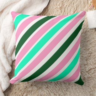 Cojín Decorativo Rayas de caramelo de Navidad rosadas y verdes