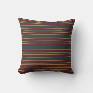 Cojín Decorativo Rayas de caramelo de Navidad verdes rojas y dorada