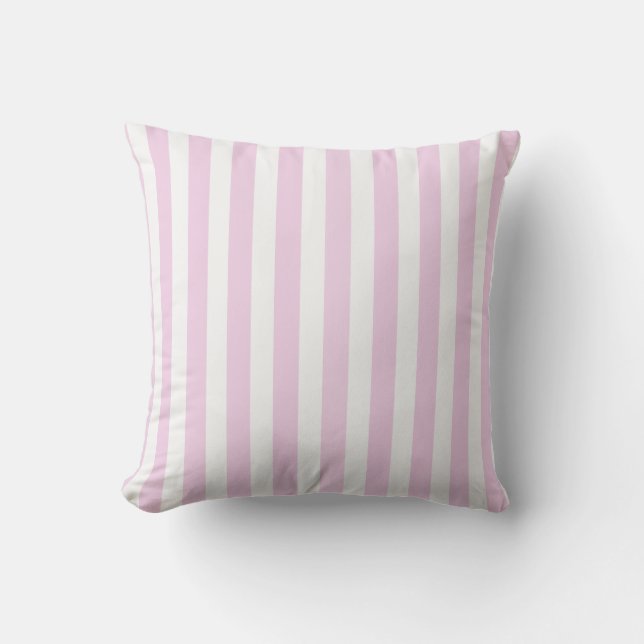 Cojín Decorativo Rayas de caramelo rosa pálido y blanco (Anverso)