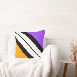 Cojín Decorativo Rayas de Carreras blanco negras violetas y negras