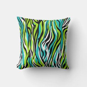 Cojín Decorativo Rayas de cebra de animal Imprimir verde azul Verde