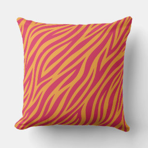 Cojín Decorativo rayas de cebra naranja y rosa