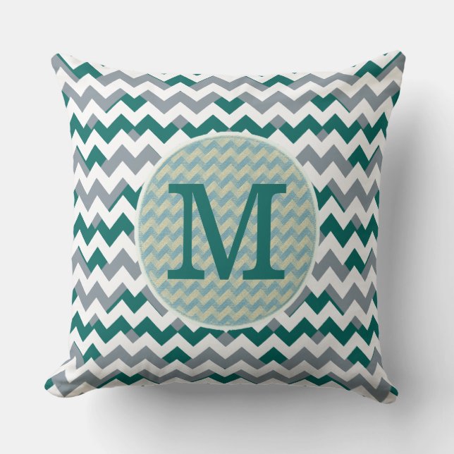 Cojín Decorativo rayas de chevron con monograma (Anverso)