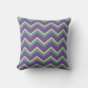 Cojín Decorativo Rayas de Chevron en morado, verde y oro