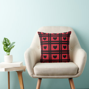 Cojín Decorativo Rayas de Corazones Negros