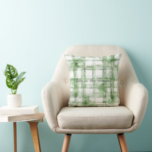 Cojín Decorativo Rayas de Cuadro Verde Blanco